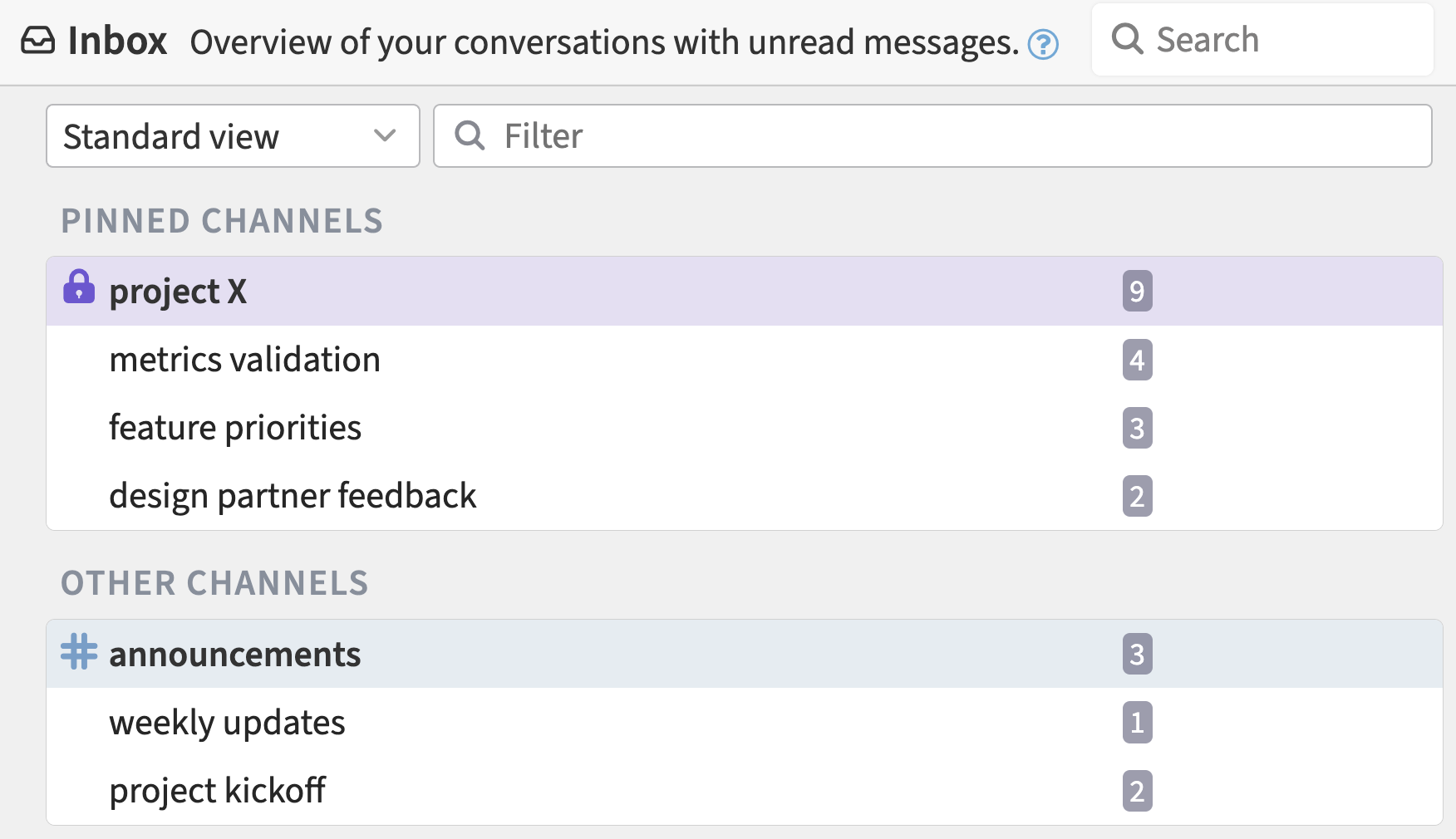 Screenshot of Zulip inbox
